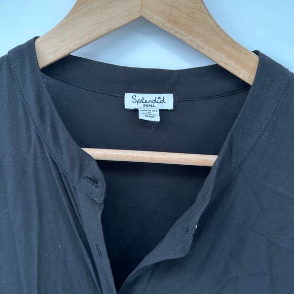 SPLENDID Black Long Sleeves Split Neck Pocket Elastic Waist Jumpsuit // S - Picture 4 of 10